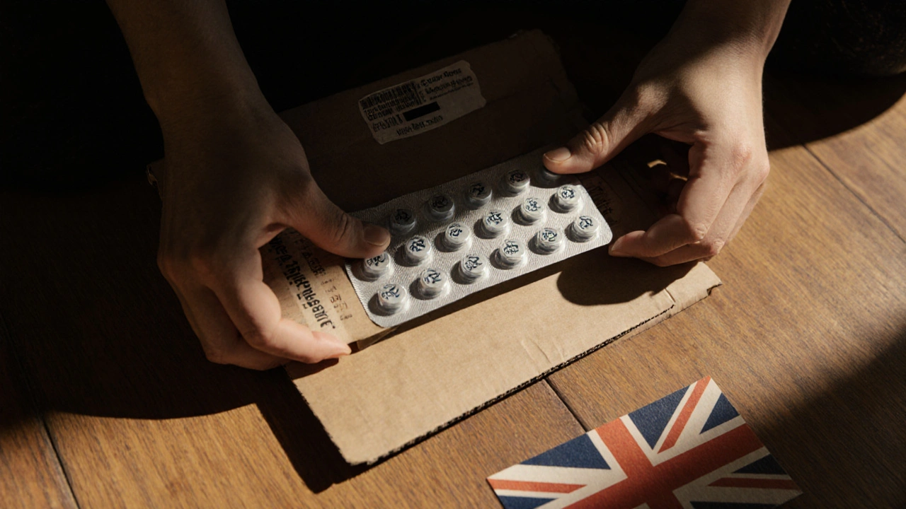 Hands inspecting a delivered generic Zyrtec blister pack with seal.