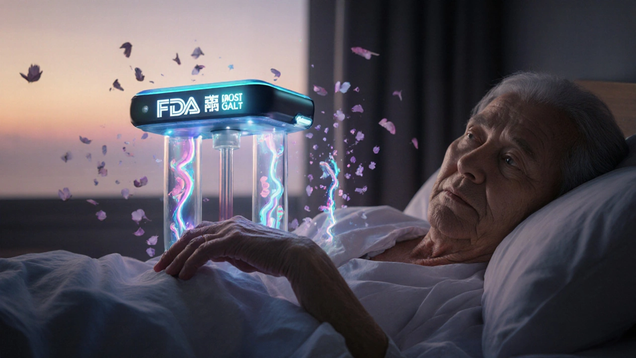 A glowing wearable device maps kidney function as light rivers above a sleeping patient, blending old and new medical science.