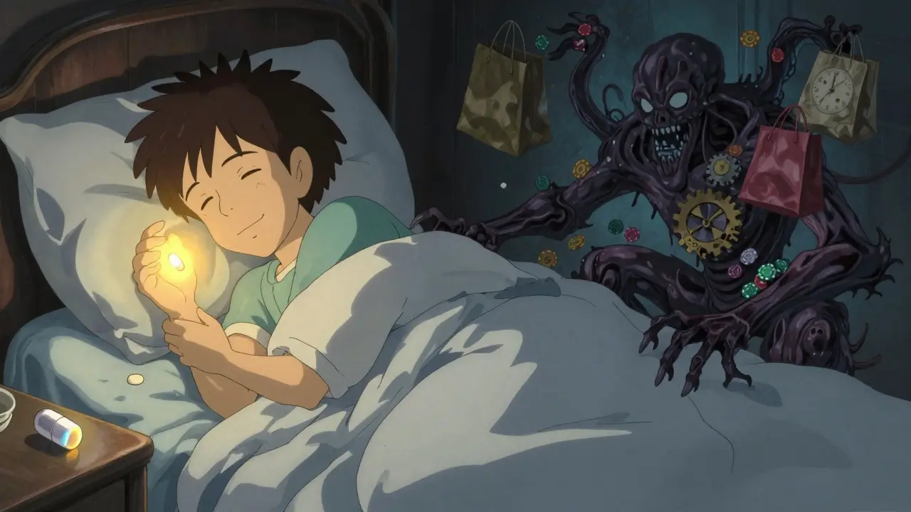 A patient's life splits into two paths: one peaceful with medication, the other haunted by its consequences.