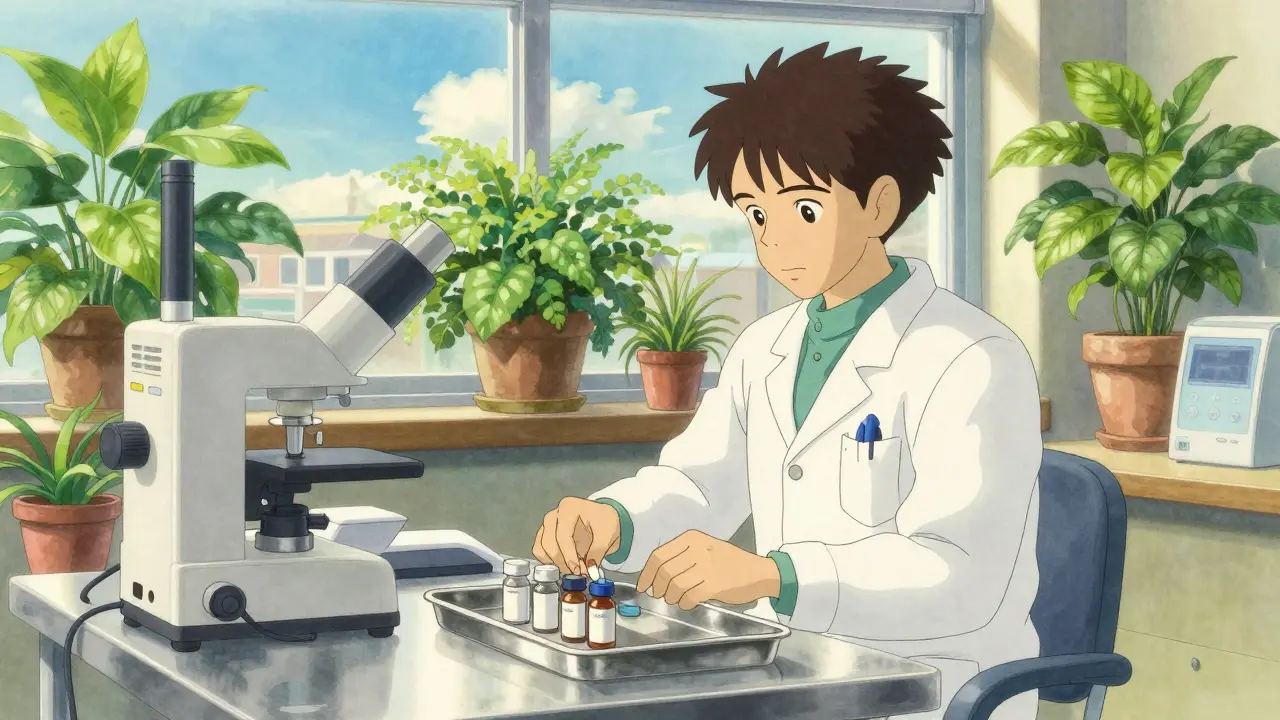 Doctor preparing allergy skin test equipment on a table