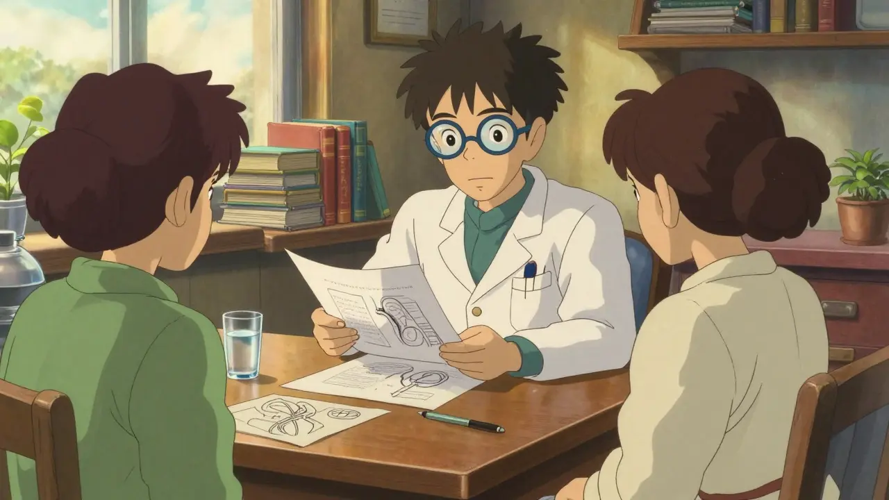 Warm Ghibli-style scene of a doctor and patient discussing kidney health in a cozy office.